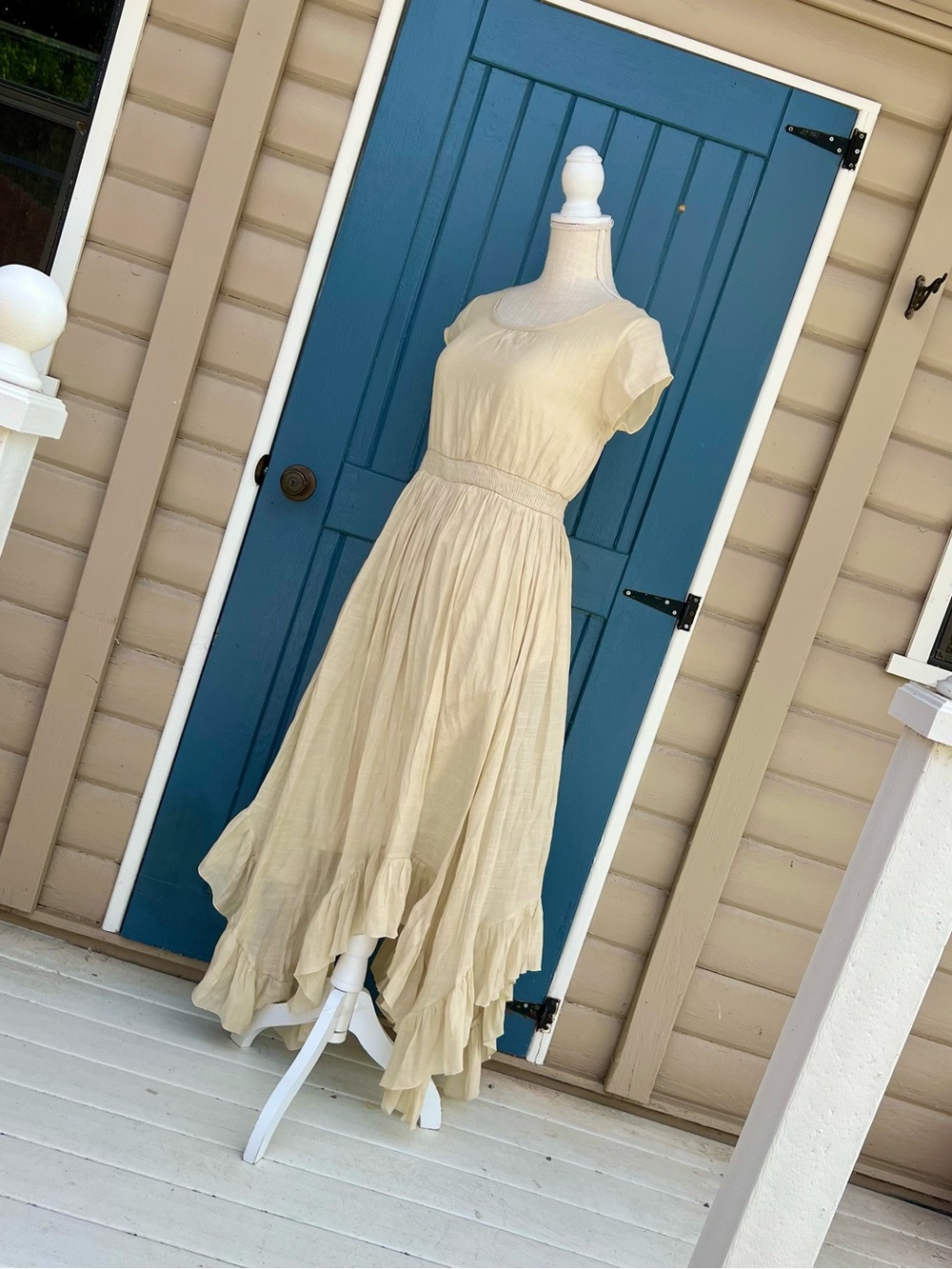 NWT Joyfolie Mia Joy Briley High-Low Boho Maxi Dress Ecru Cream Girl Size 14